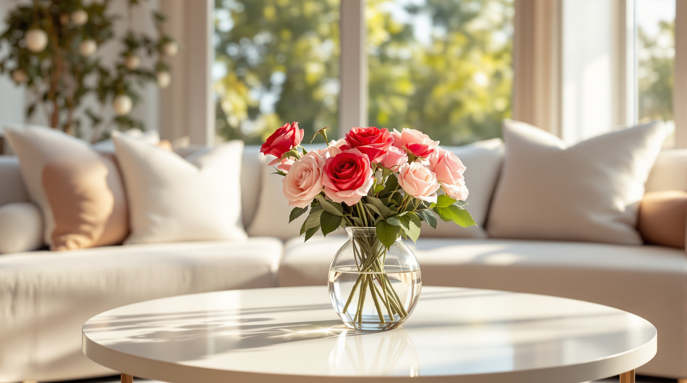 Beautiful clean home with Valentine's Day roses