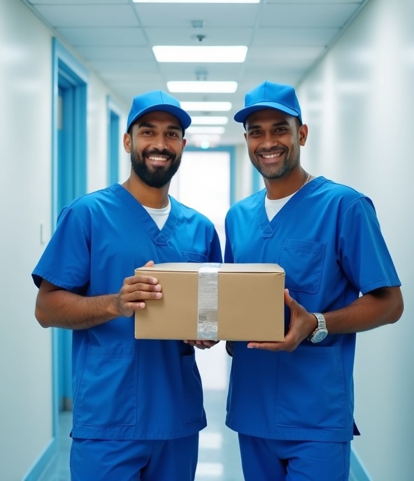 Medical courier and delivery driver delivering medical supplies