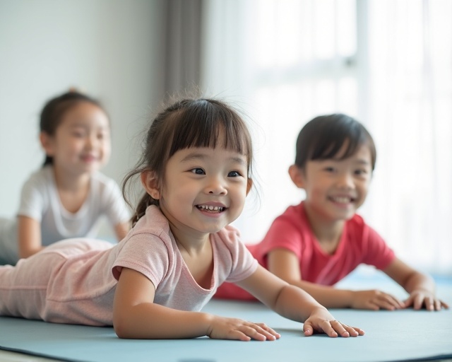 マット運動を楽しむ子どもたち