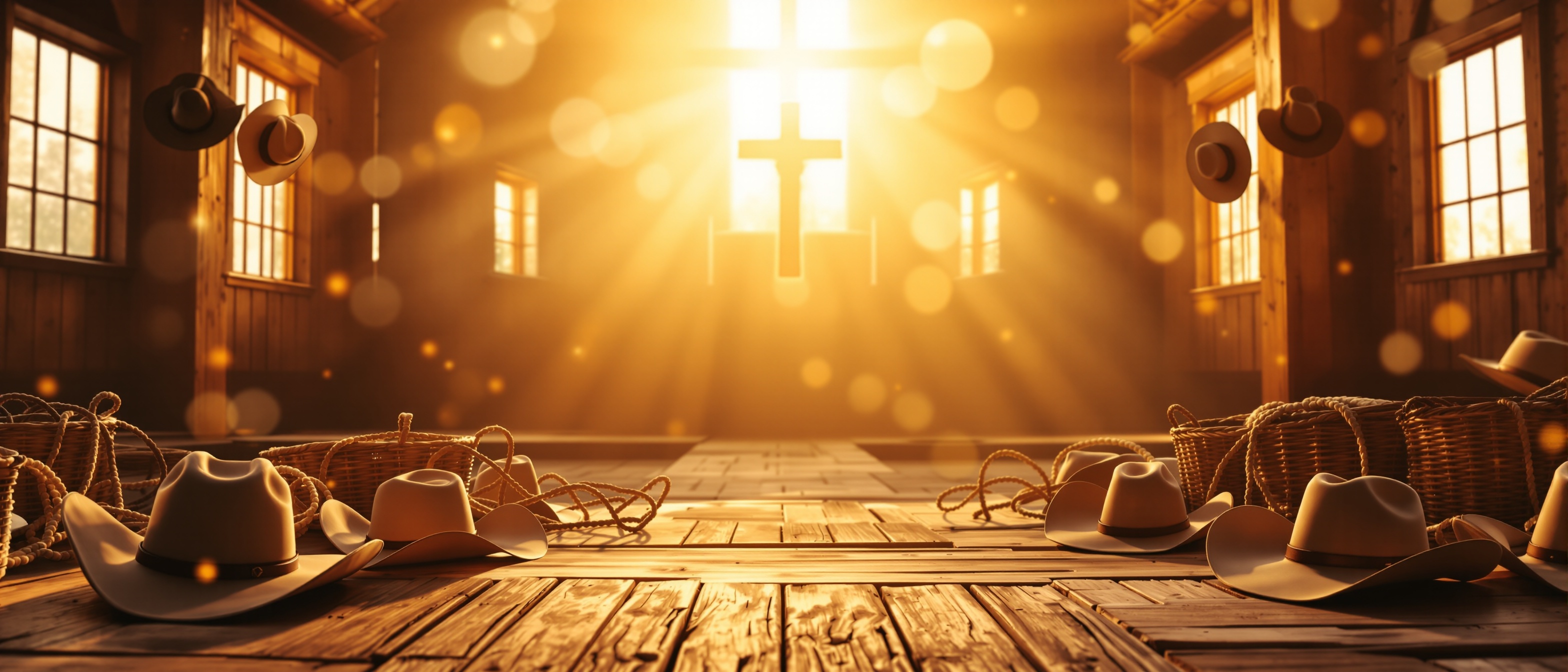 Western VBS themed background with rustic wooden church interior