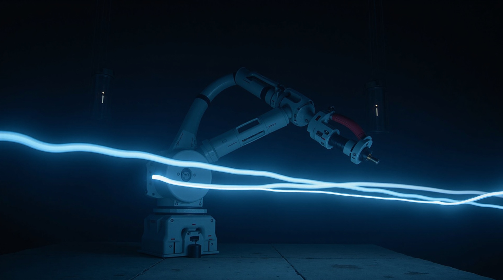 Industrial robotic arm in motion representing automated concrete wall system deployment