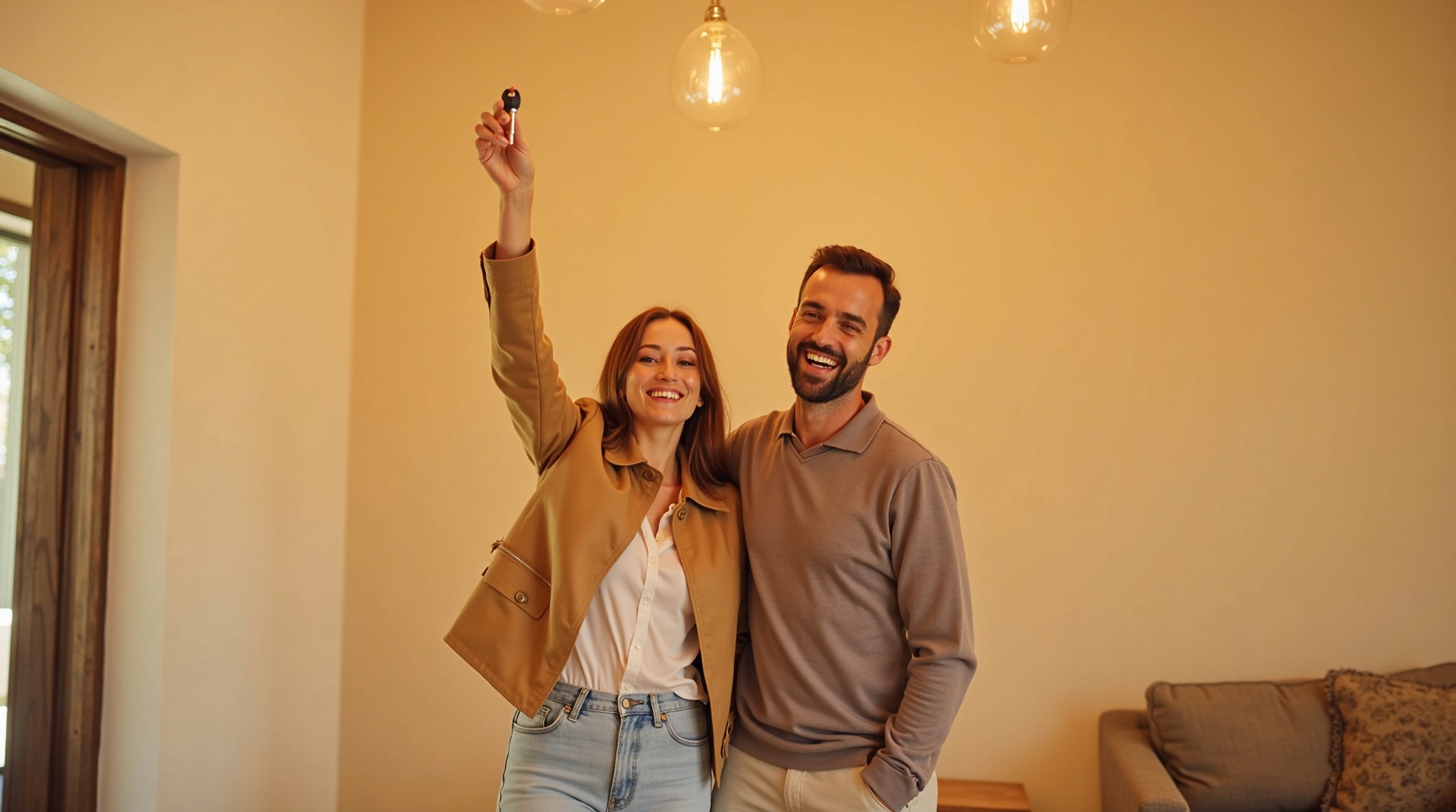 Couple heureux avec les clés de leur maison