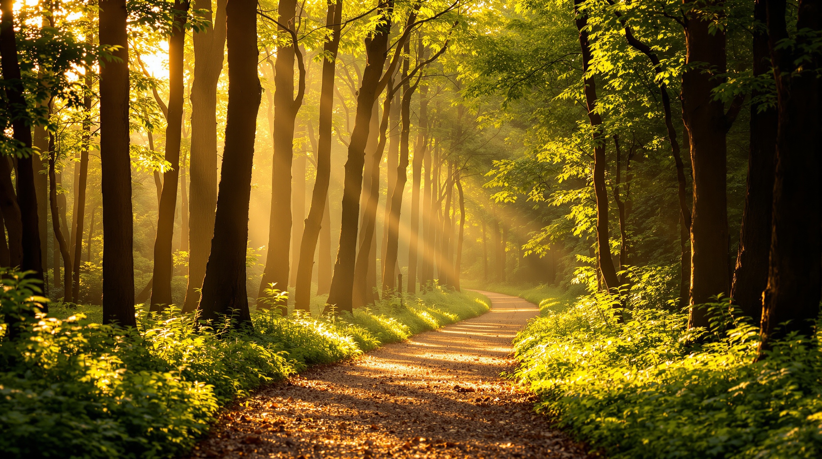 Golden light through trees