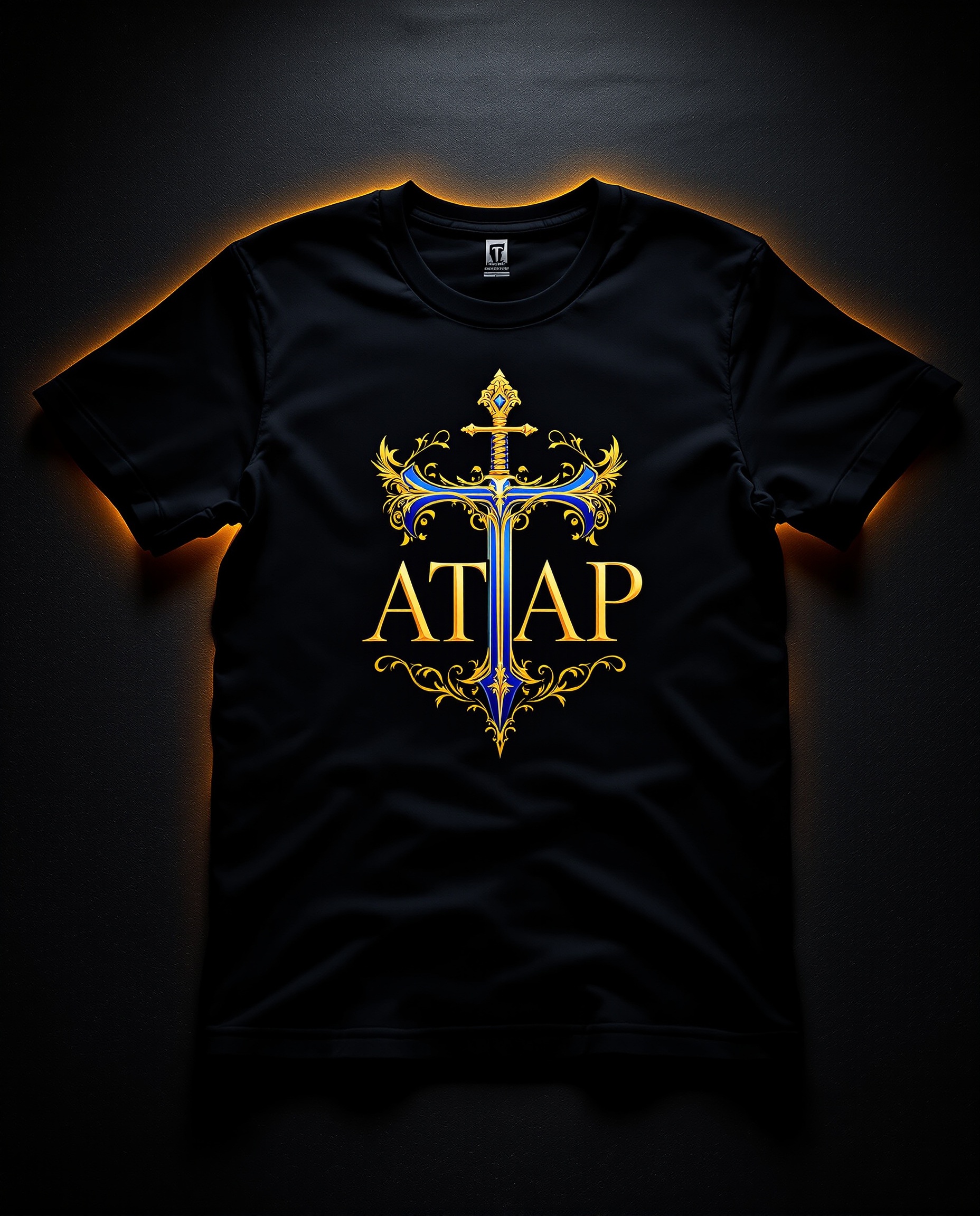 ATAP With God premium black t-shirt with the Kingdom logo printed on the chest in gold and royal blue