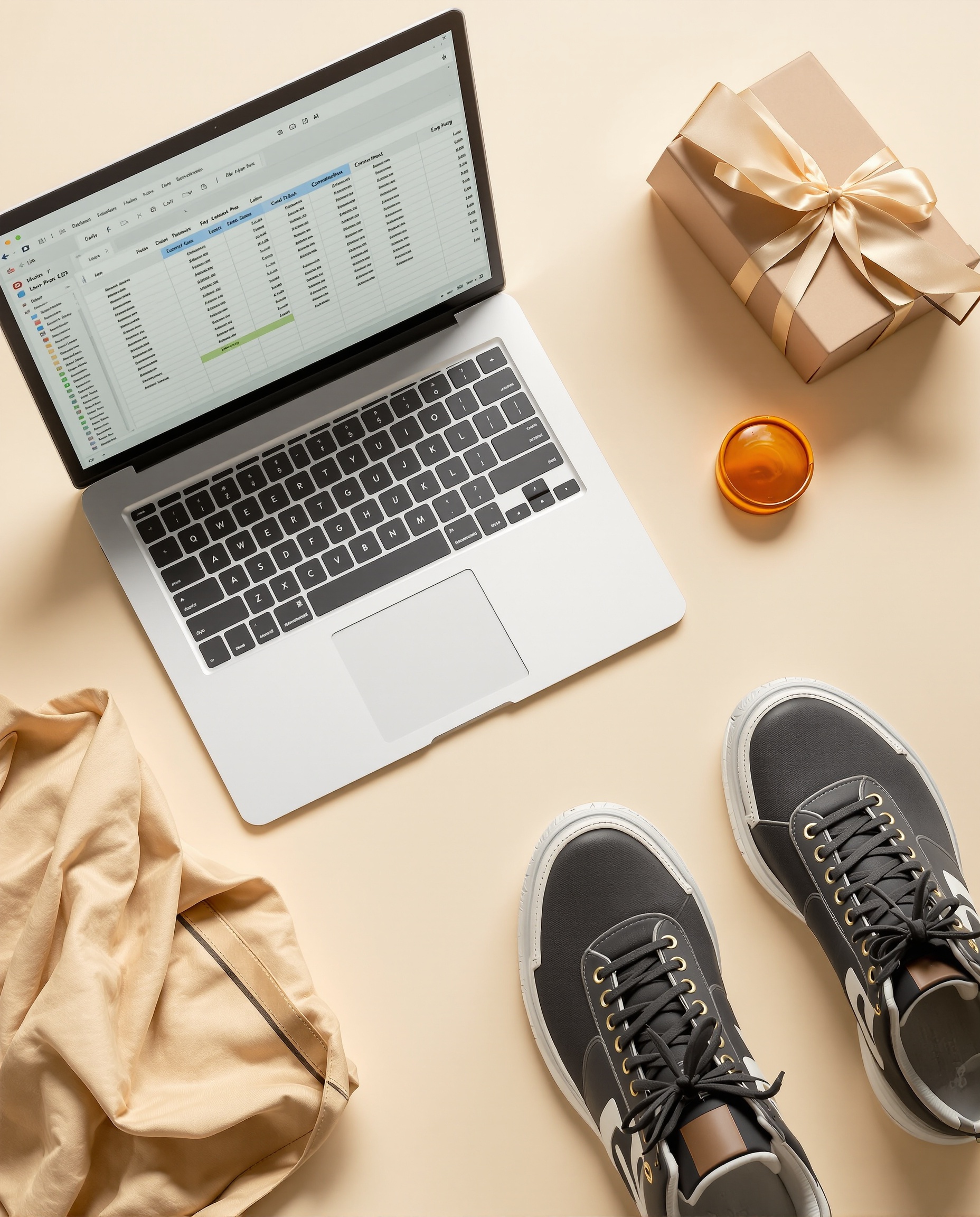MuleBuy spreadsheet editorial flatlay