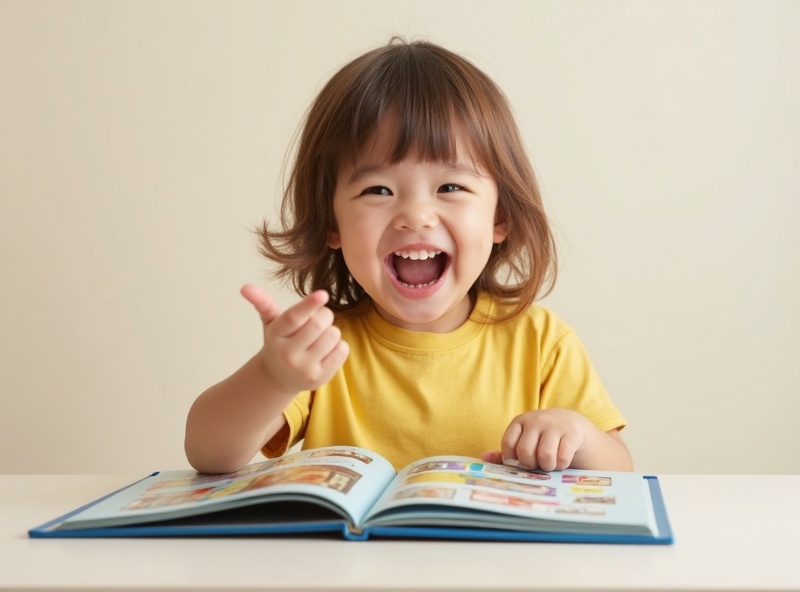 Niño emocionado mirando el libro