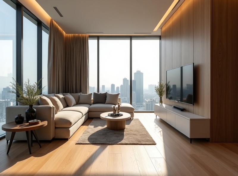 Modern Condominium Living Room - Engineered Oak Flooring installation in Orchard Road, Singapore
