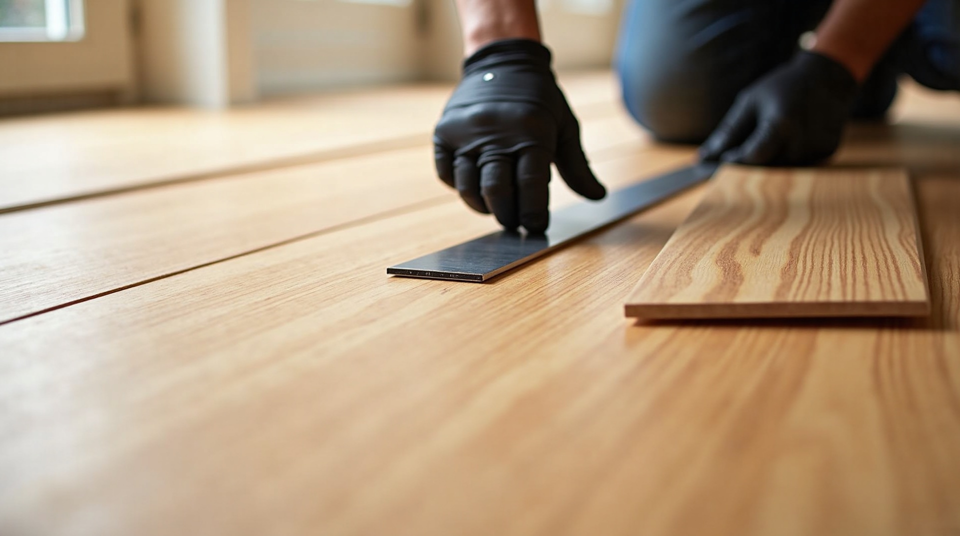 Hardwood flooring installation in progress