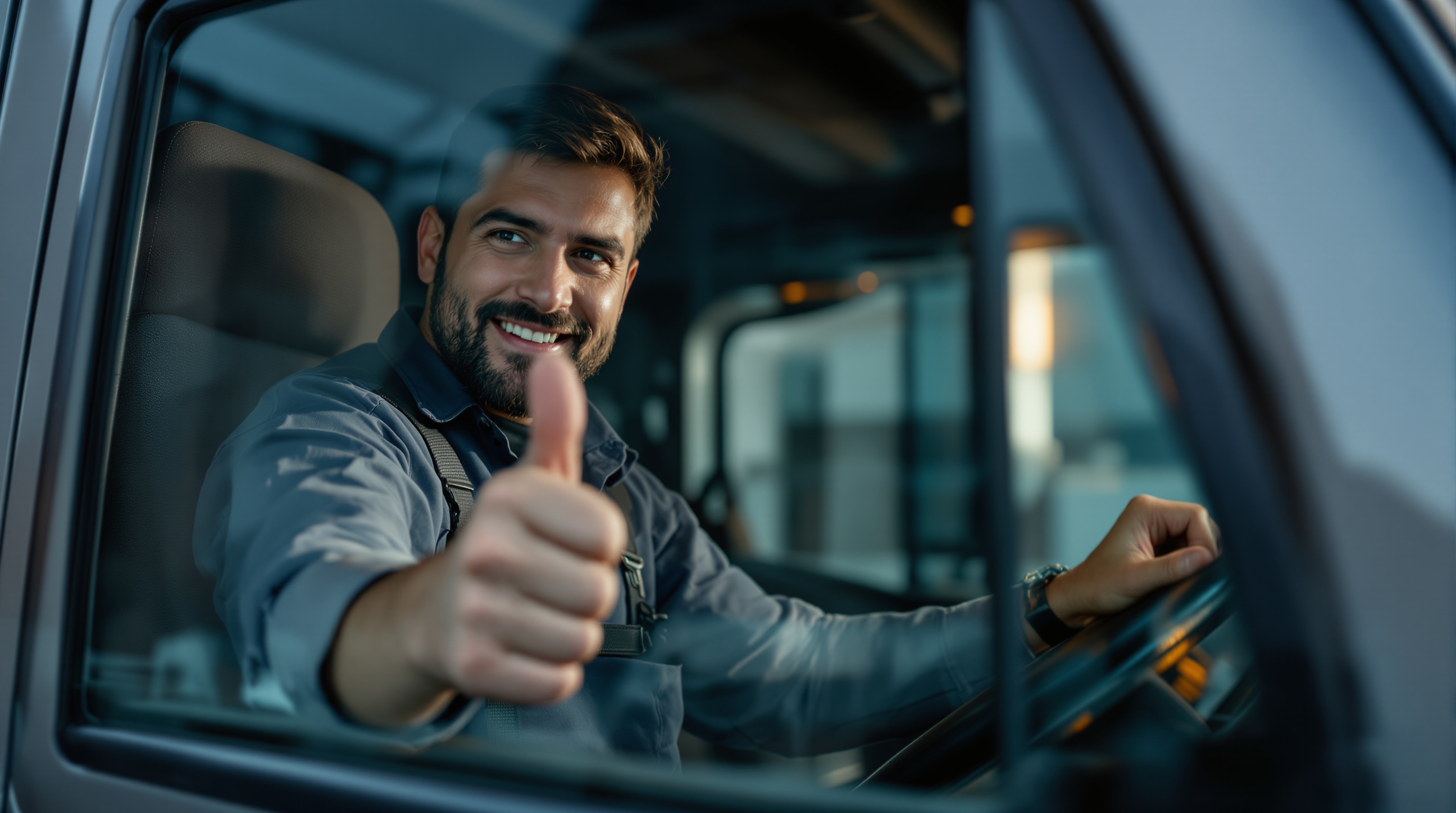 Motorista de caminhão com confiança, segurança para terceiros