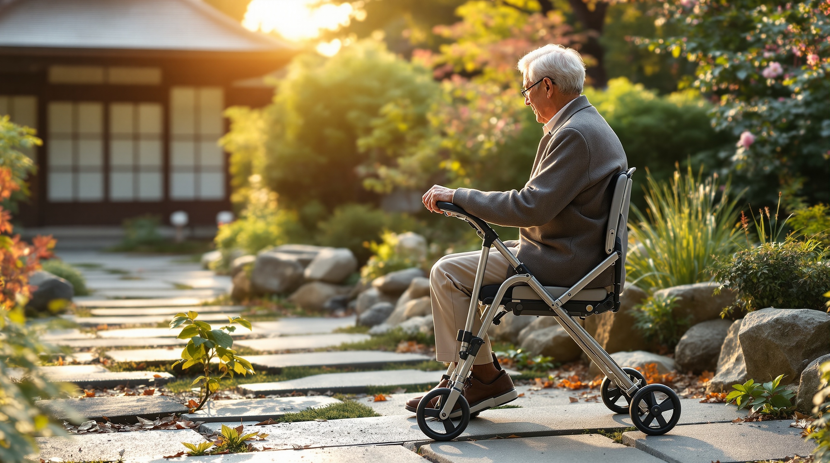 座れる杖を使用する様子