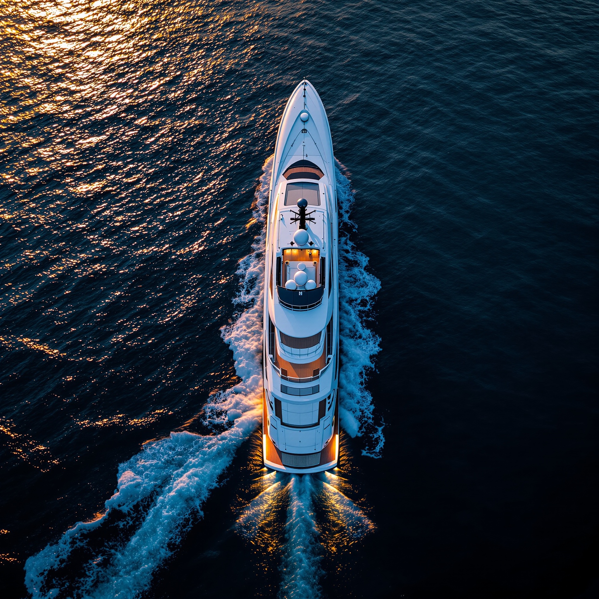 Superyacht at golden hour