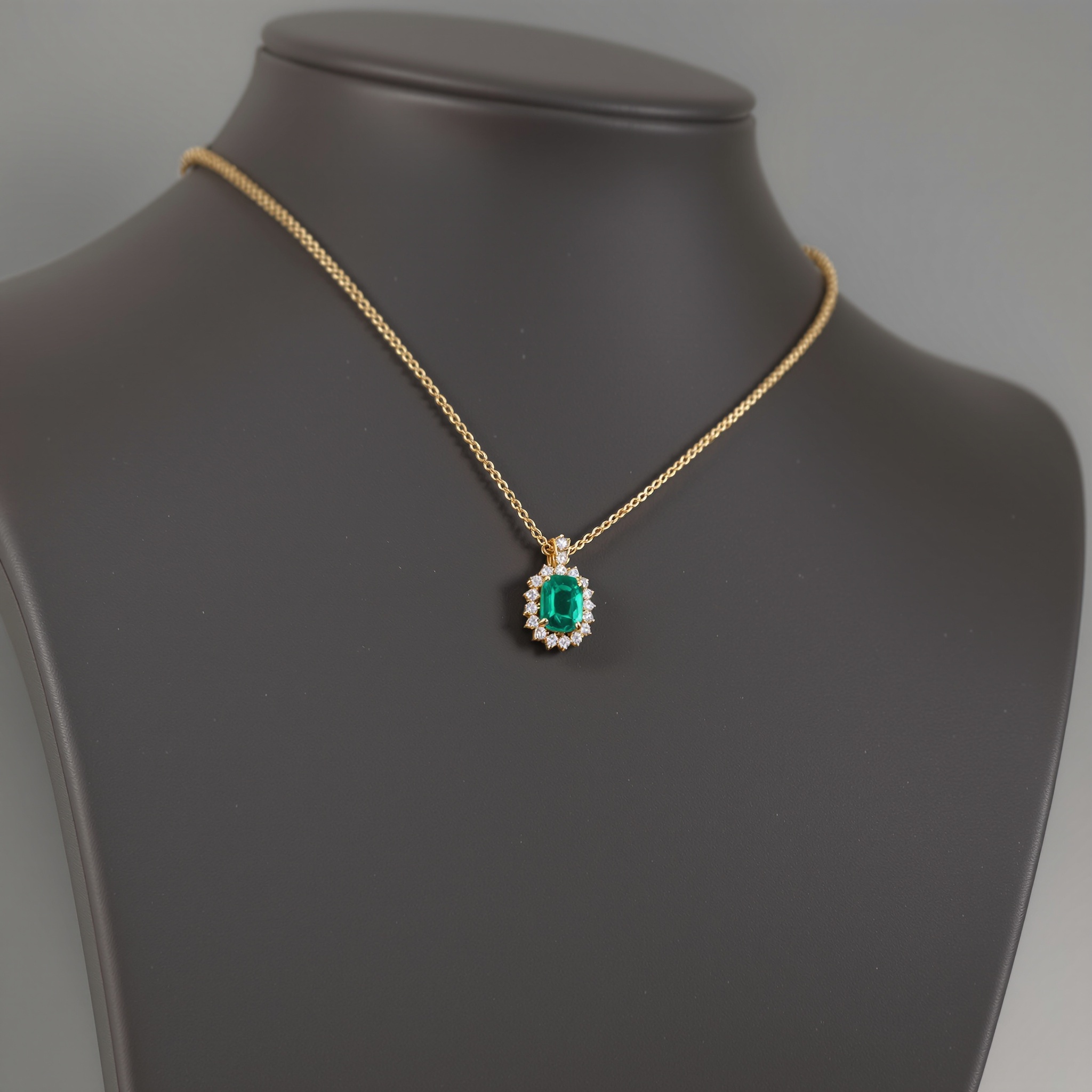 Yellow Gold Emerald Cut Green Gemstone Pendant Necklace Chain