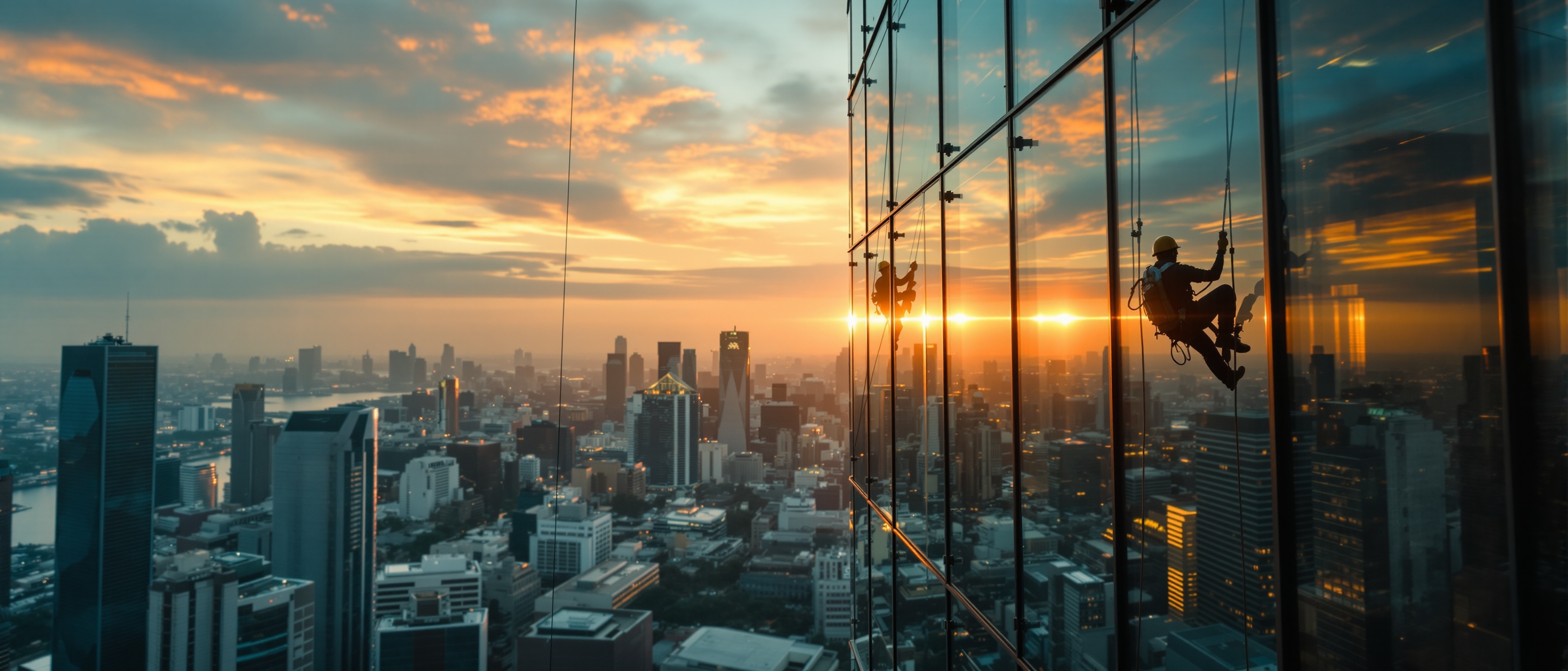 Rope access technicians working on Singapore high-rise building facade