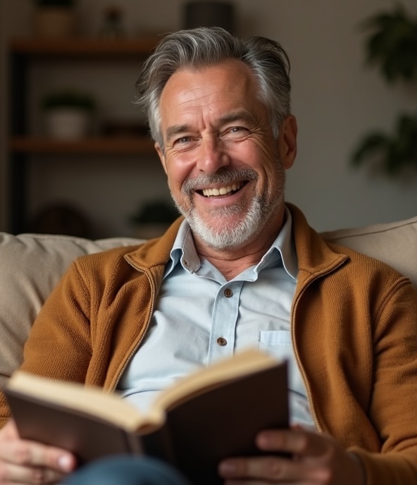 Confident man relaxing at home