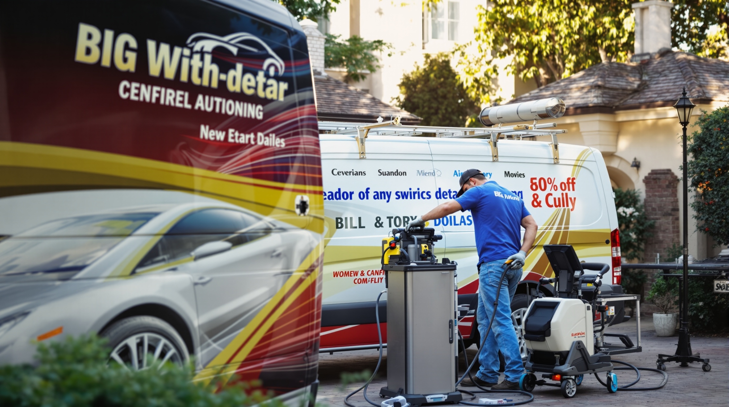 Mobile car detailing service van in Dallas TX residential driveway