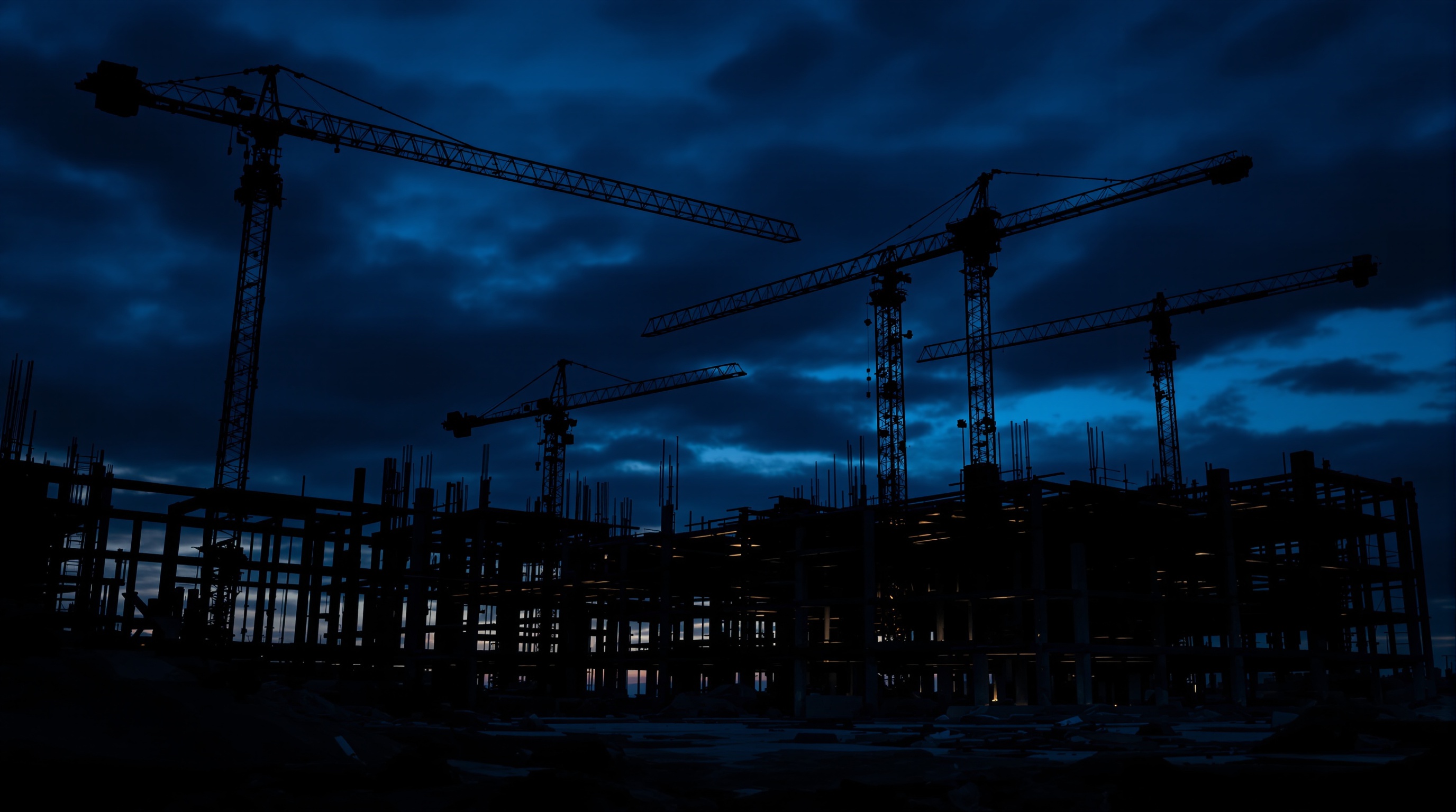 Commercial building with rooftop HVAC equipment at dusk