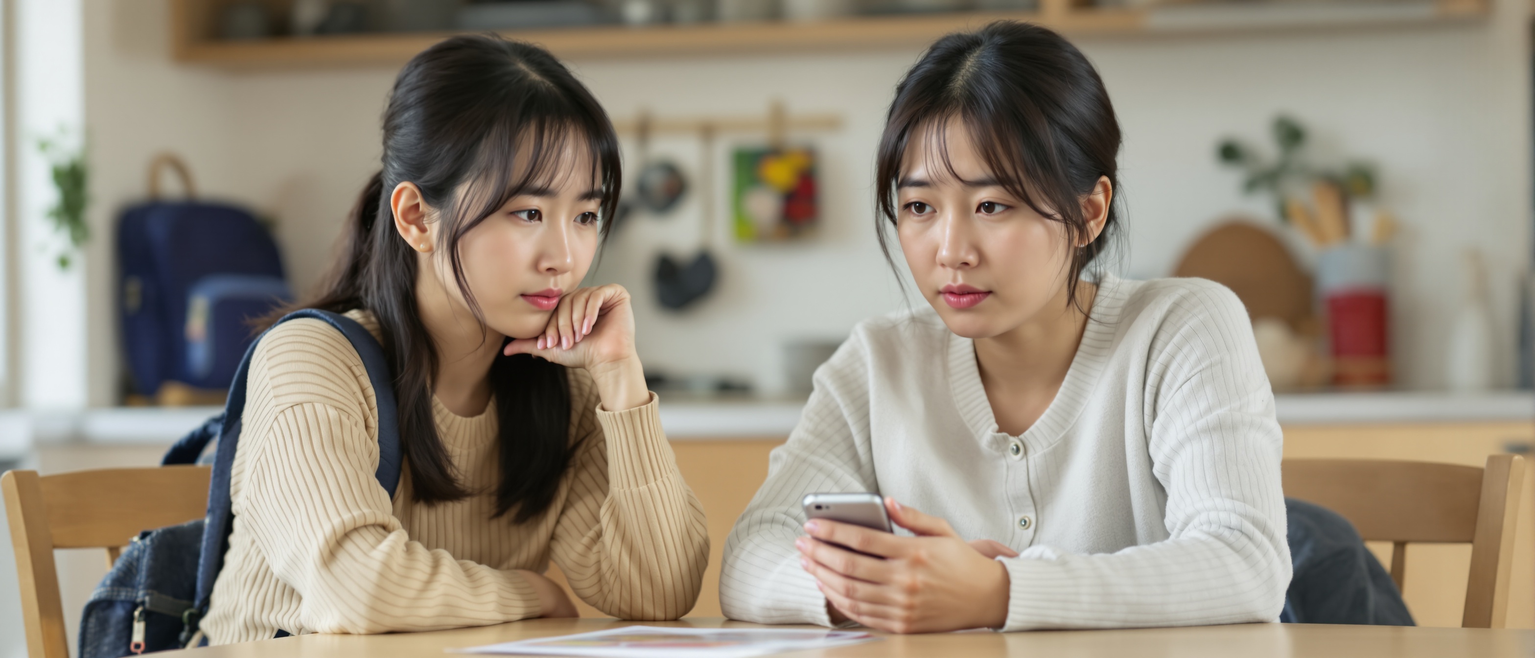 GPSとキッズスマホを比較する母親