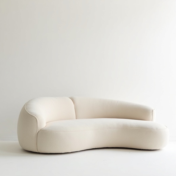 Curved Bouclé Sofa in Warm Cream