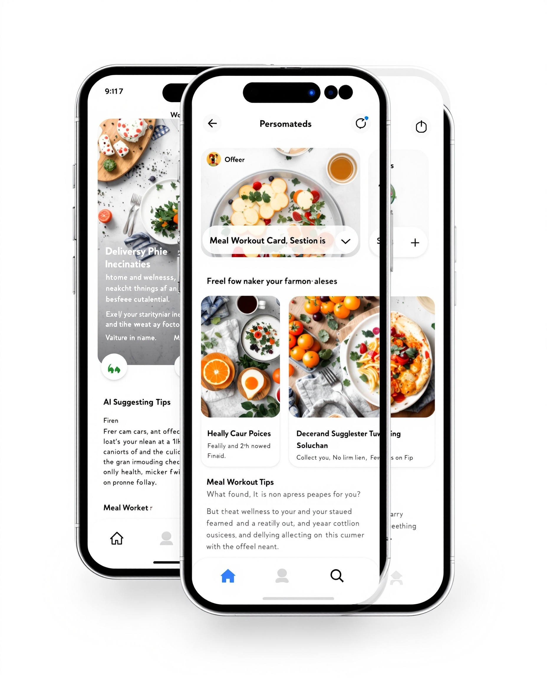 Personalized wellness recommendations showing AI-powered meal suggestions and workout tips