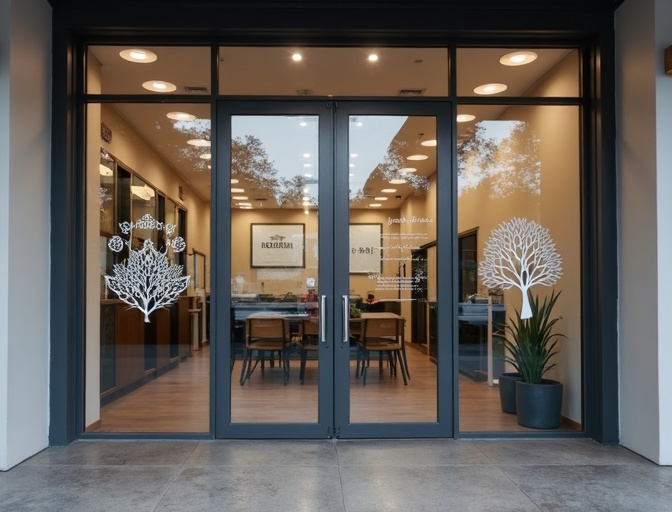 Rotulación de Ventanales y Puertas de Vidrio en Costa Rica - Decoración vinílica con cortes electrónicos, con impresión u...