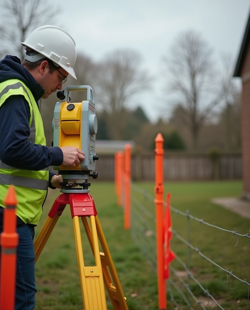 Property surveyor measuring boundary lines