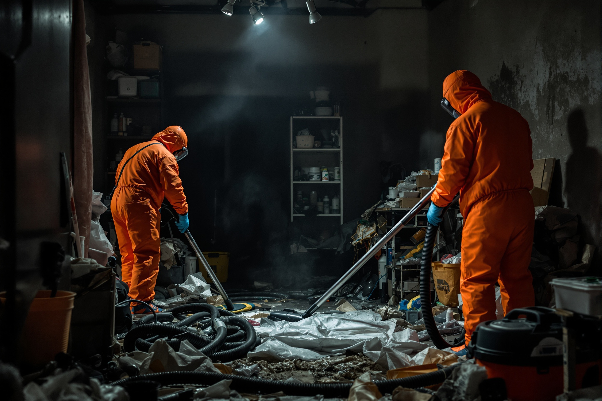 Equipo de Diogenez realizando limpieza integral por síndrome de Diógenes en Barcelona — vaciado y desinfección profesional de vivienda