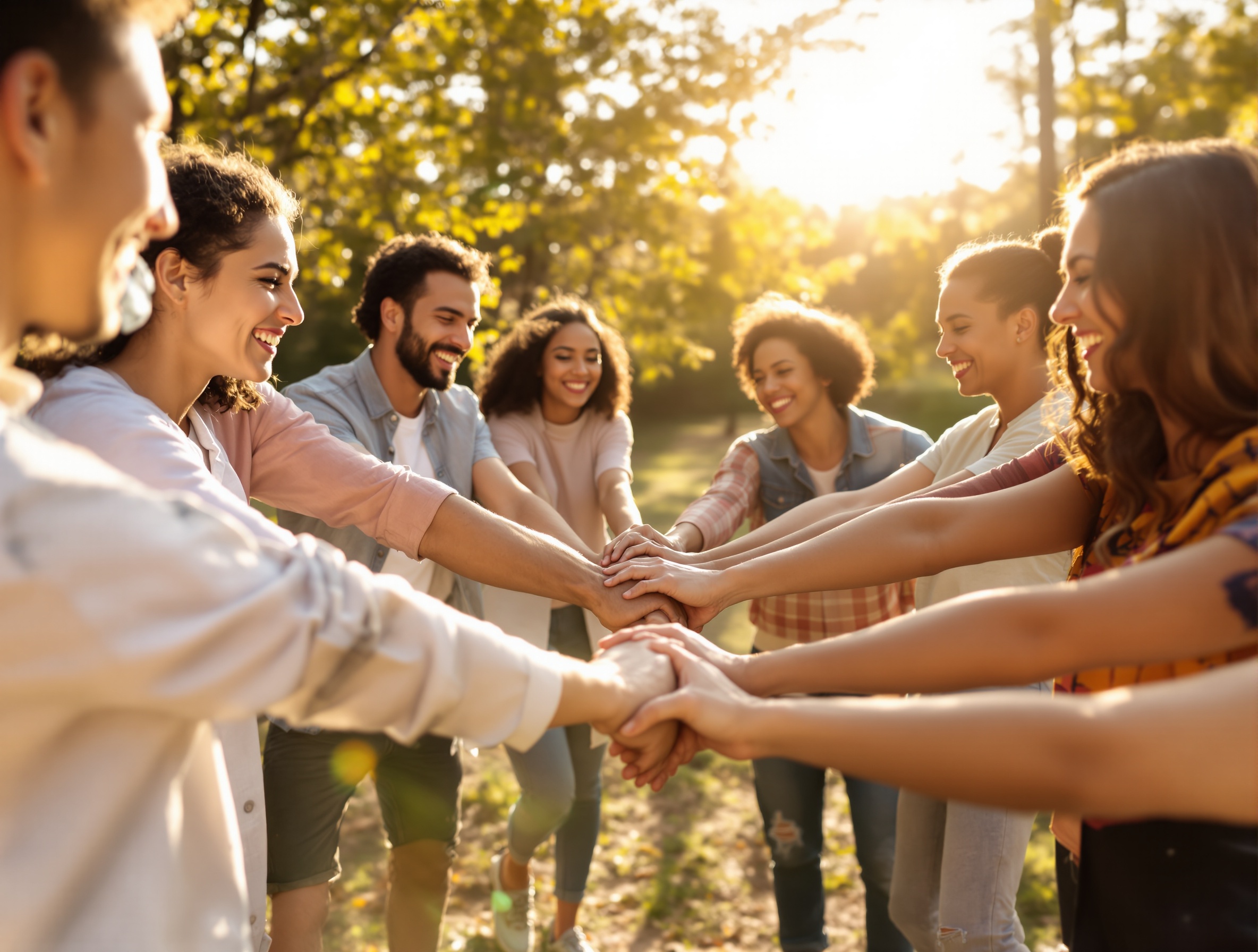 Diverse group of people holding hands in unity