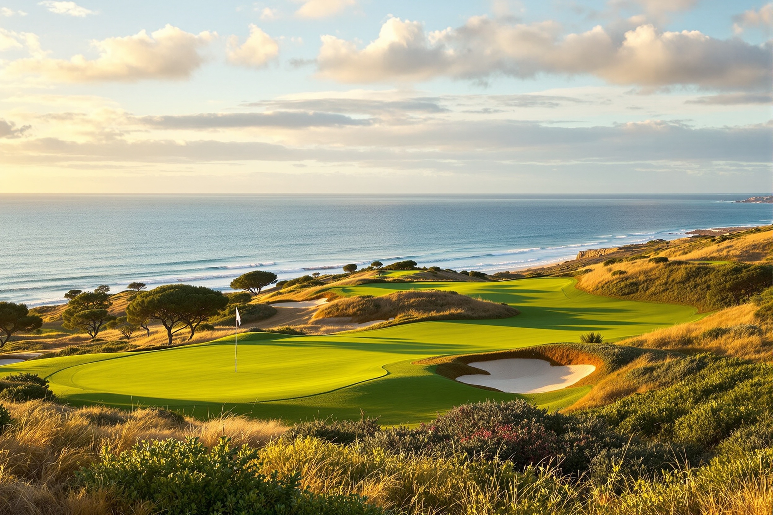 Monte Rei Golf Country Club eastern Algarve Portugal championship fairways golden afternoon light