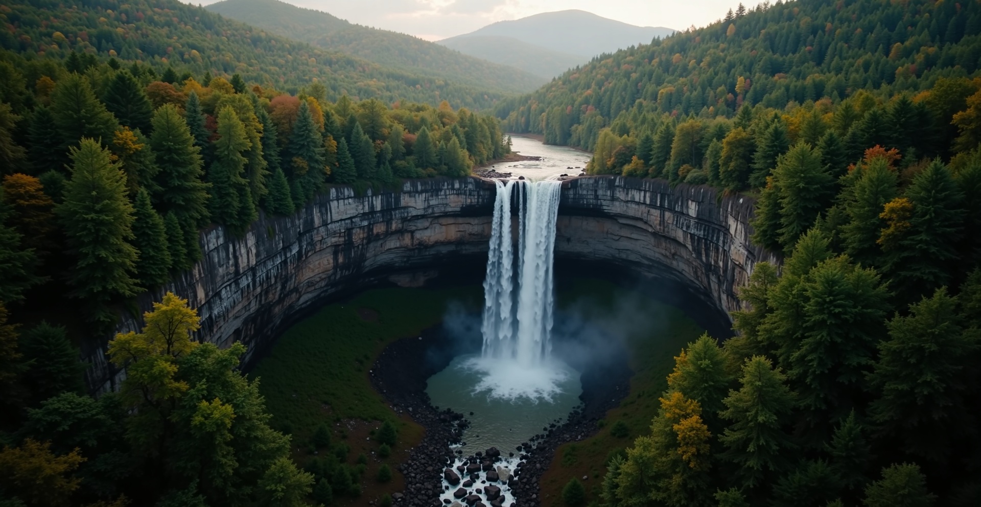Glen Falls waterfall in Highlands North Carolina surrounded by forest