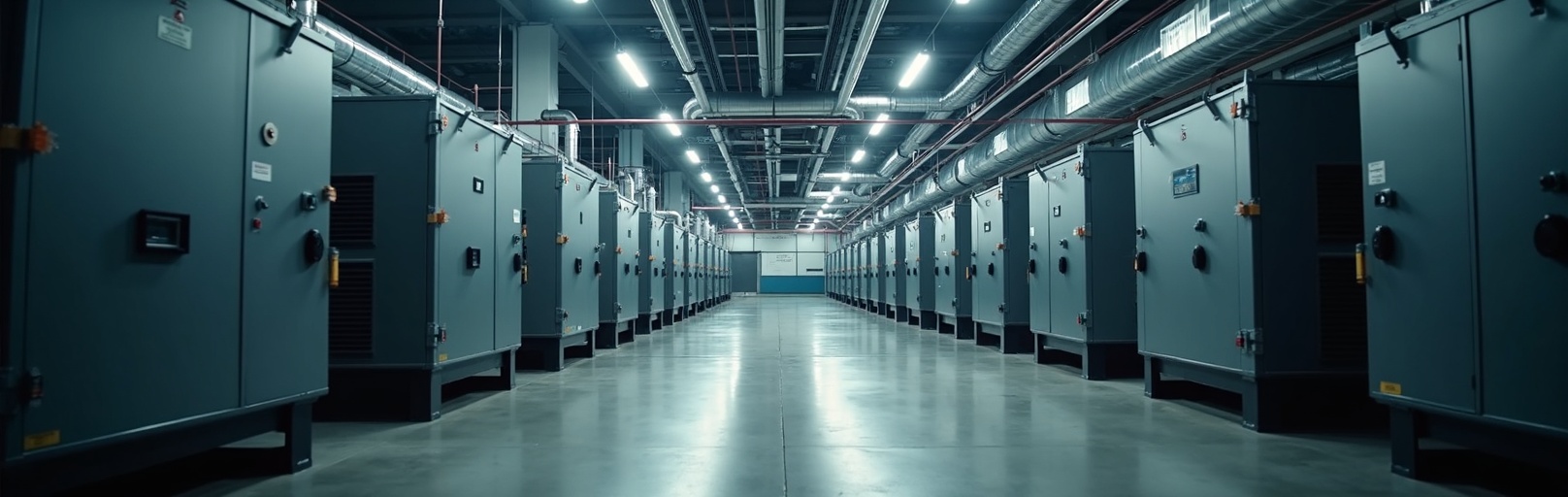 Commercial HVAC mechanical room with air handling units and ductwork