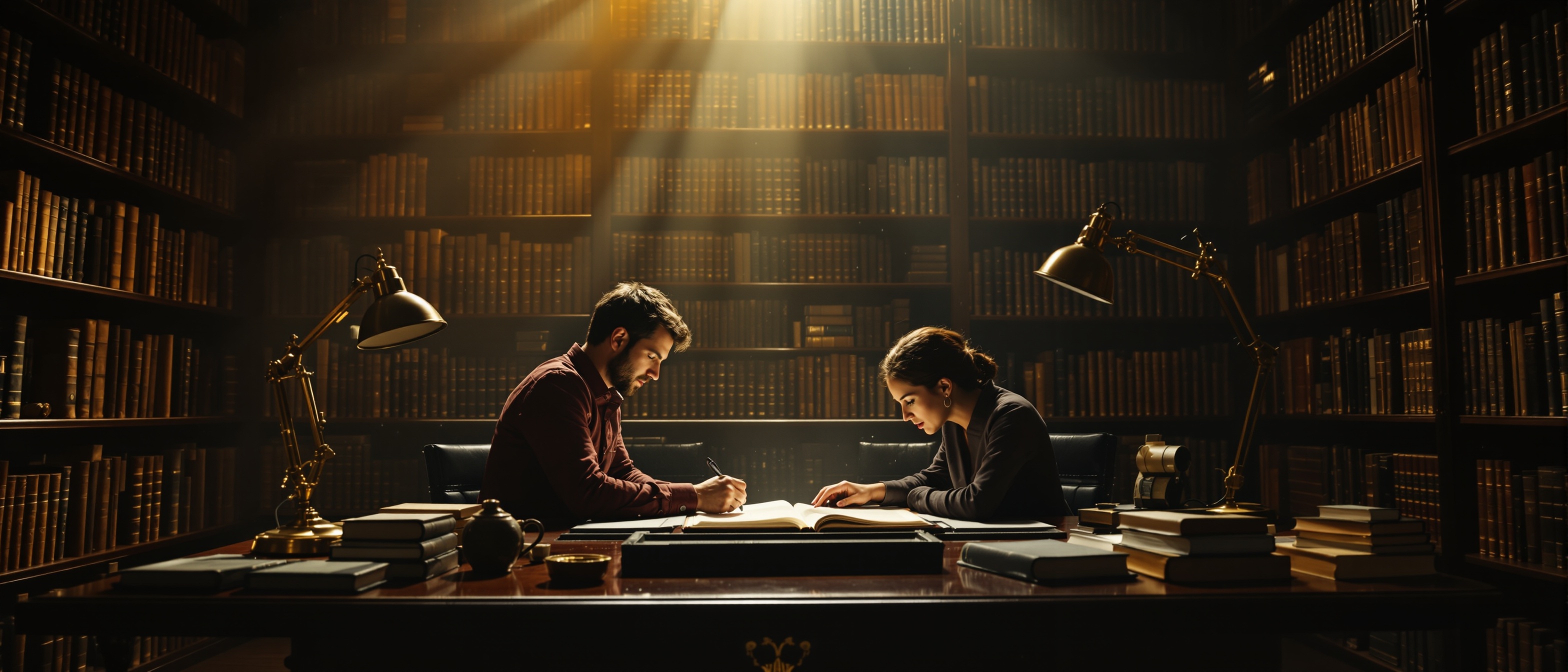 Husband and wife founders working together in the First Freedom Unlimited library