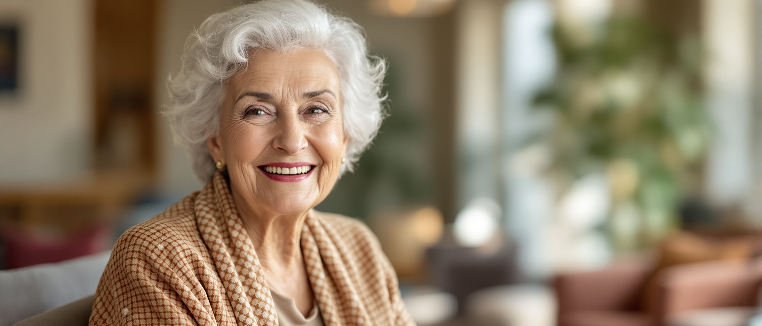 Happy elderly resident smiling