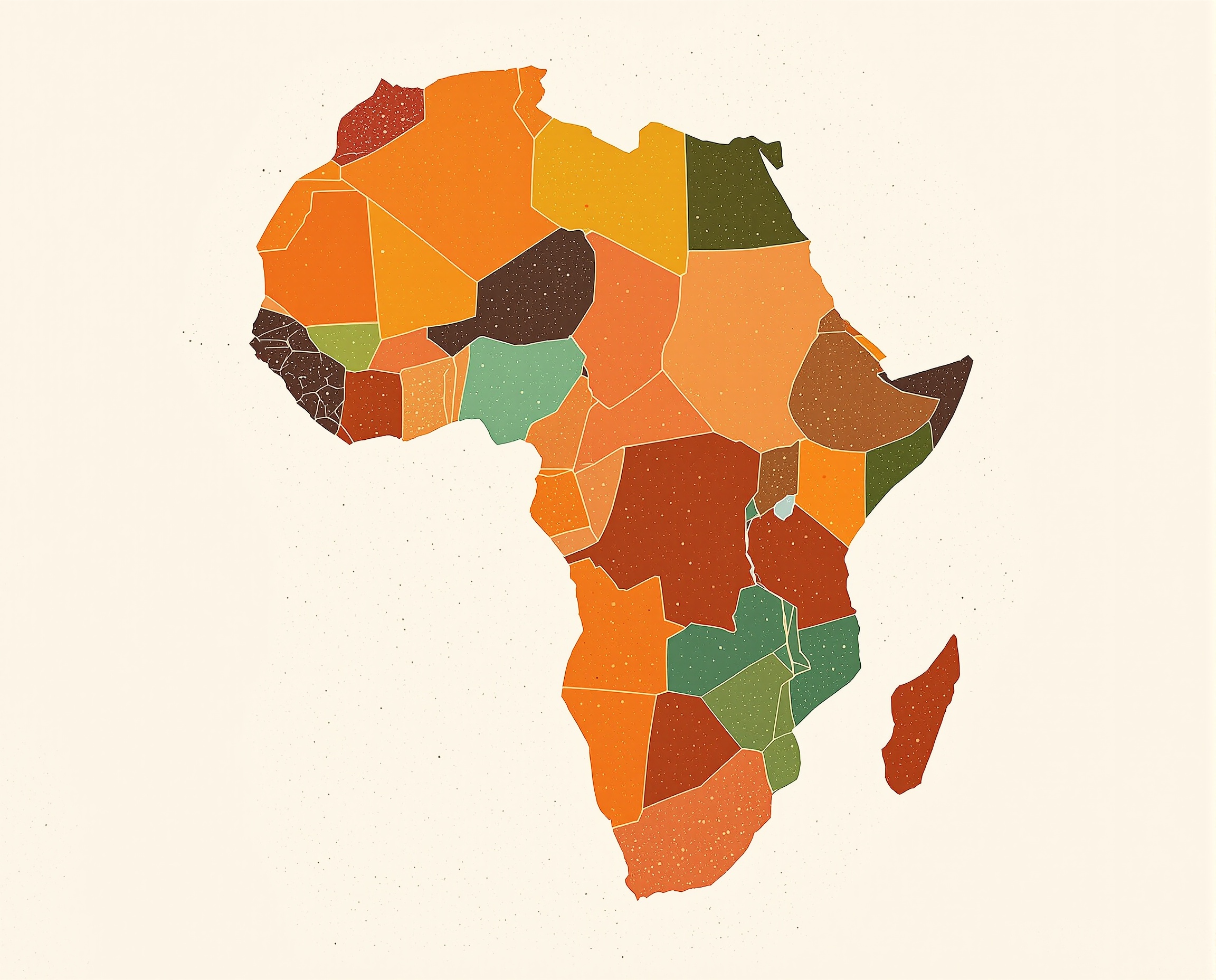 Carte stylisée de l'Afrique avec couleurs chaudes