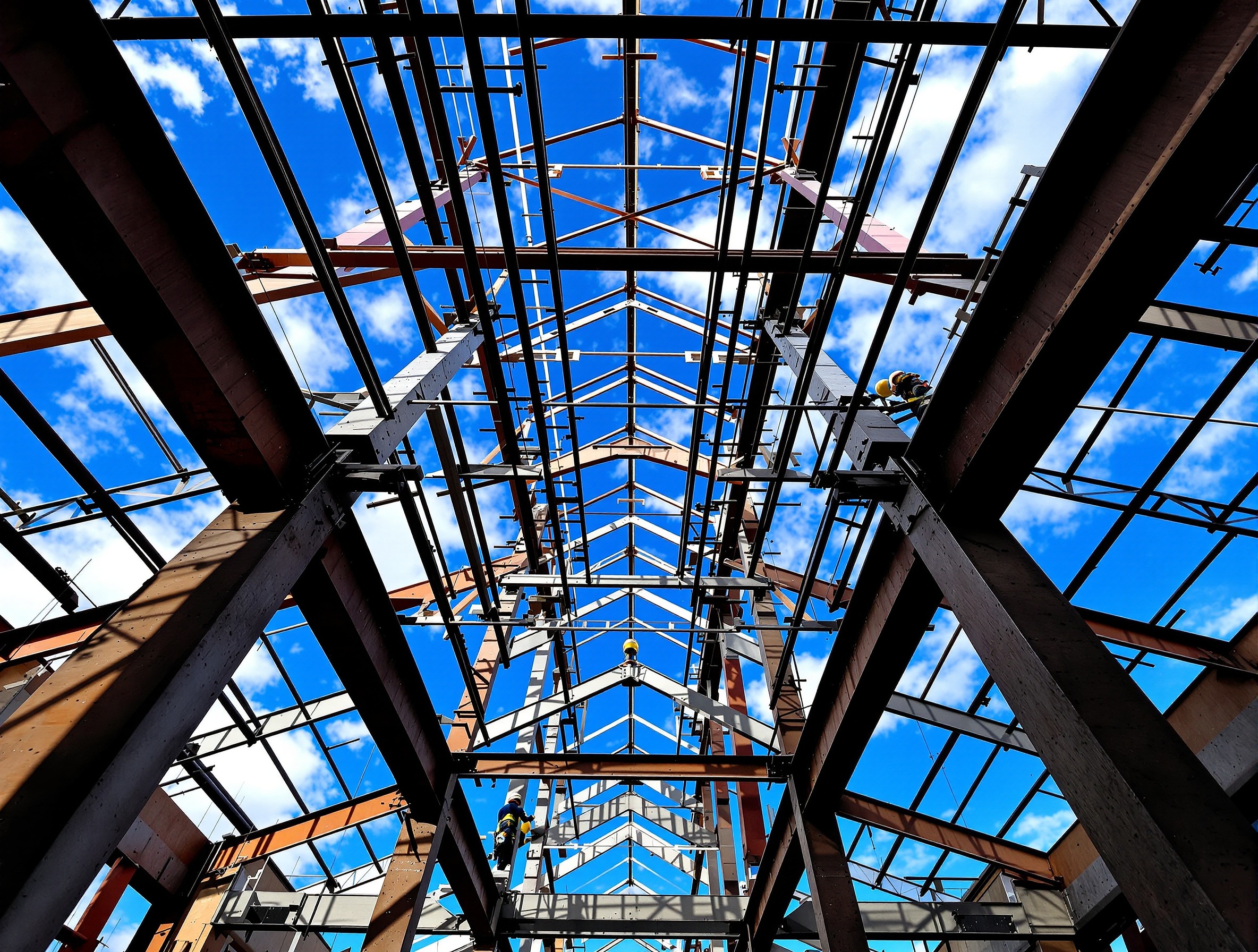 Steel construction frame upward view