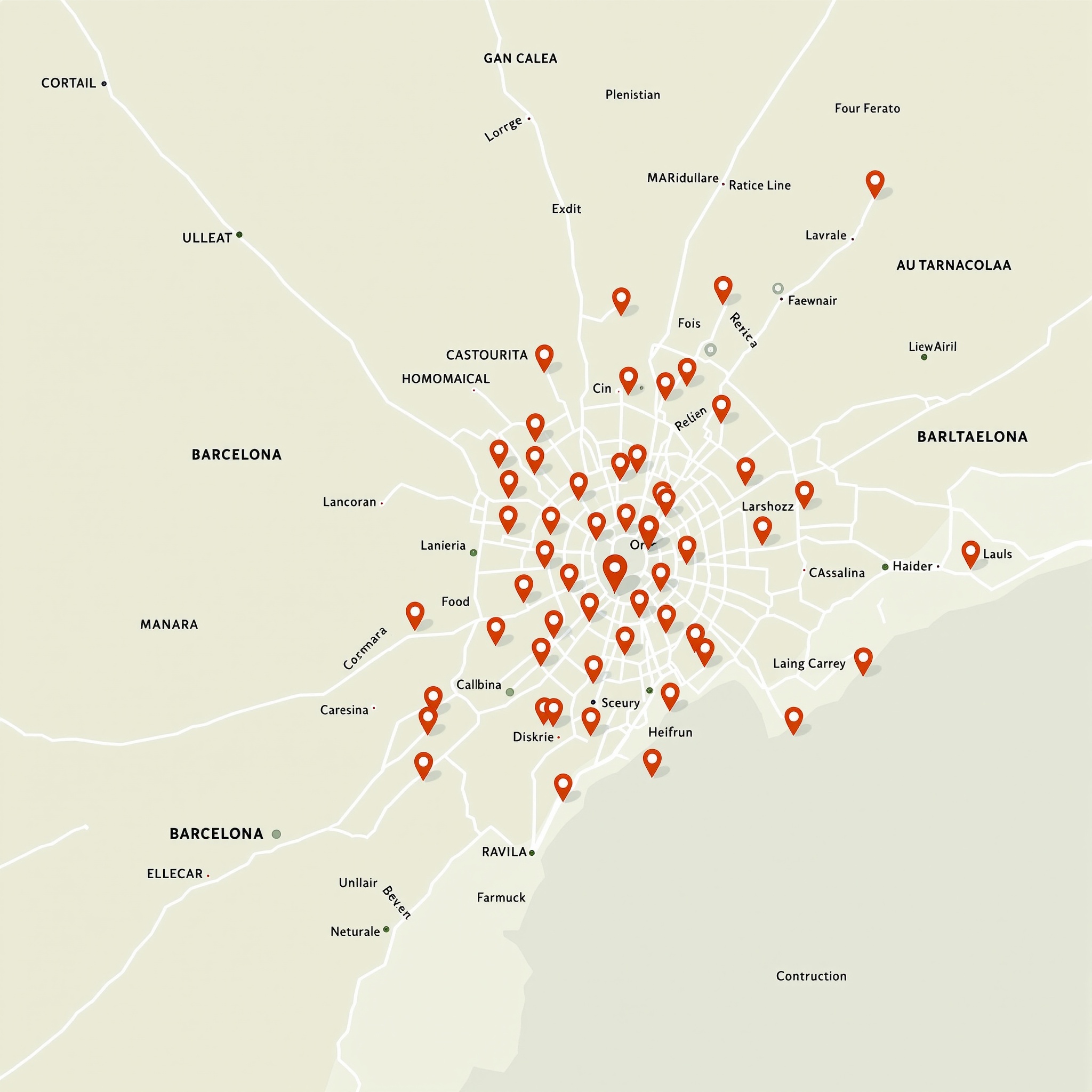Mapa de Barcelona y Área Metropolitana - Zonas de Servicio