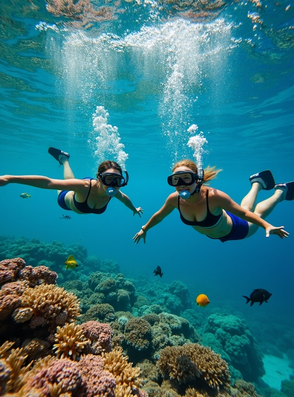 Family snorkelling at Great Barrier Reef coral gardens