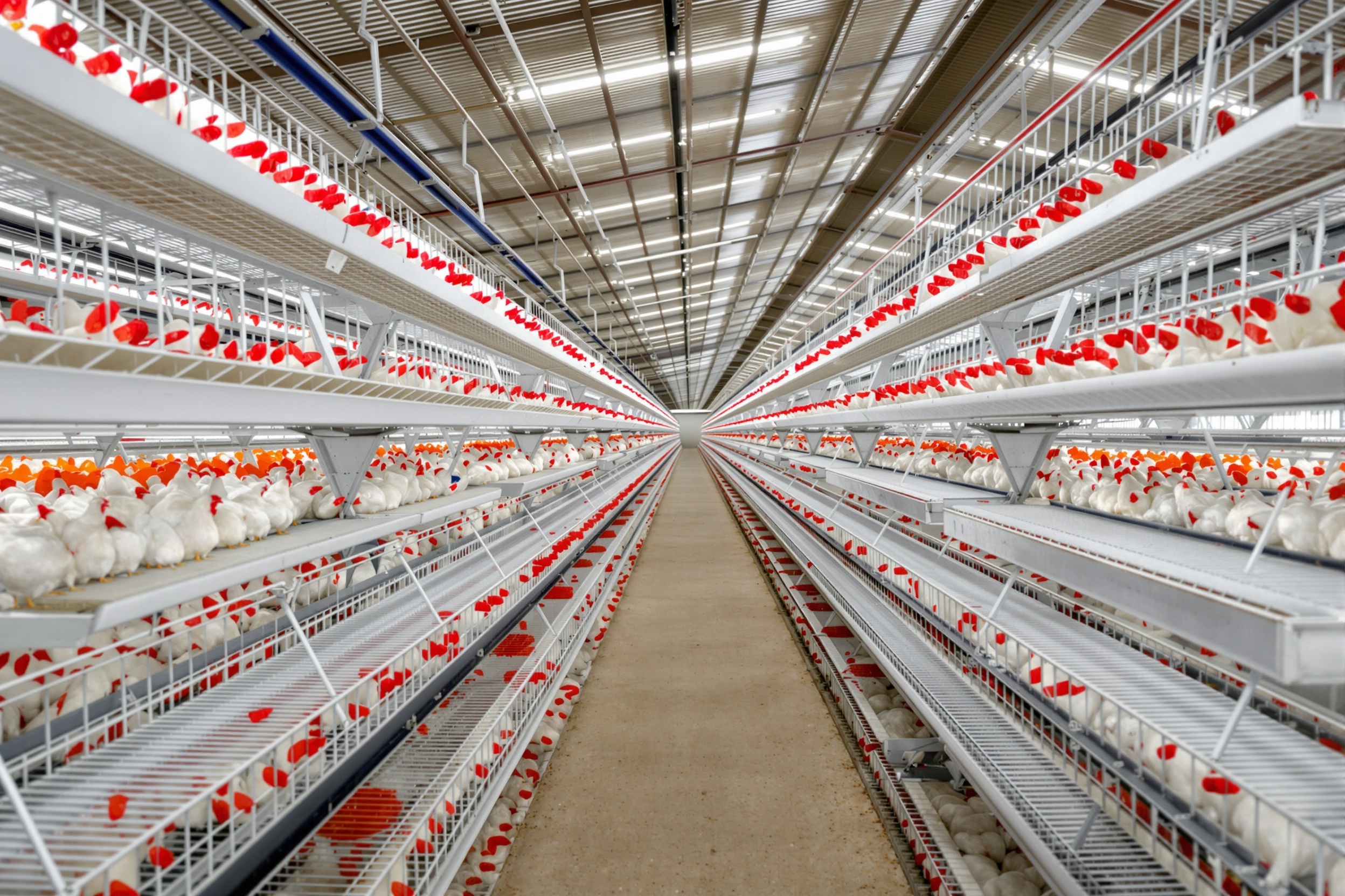 Building for caged layer hens