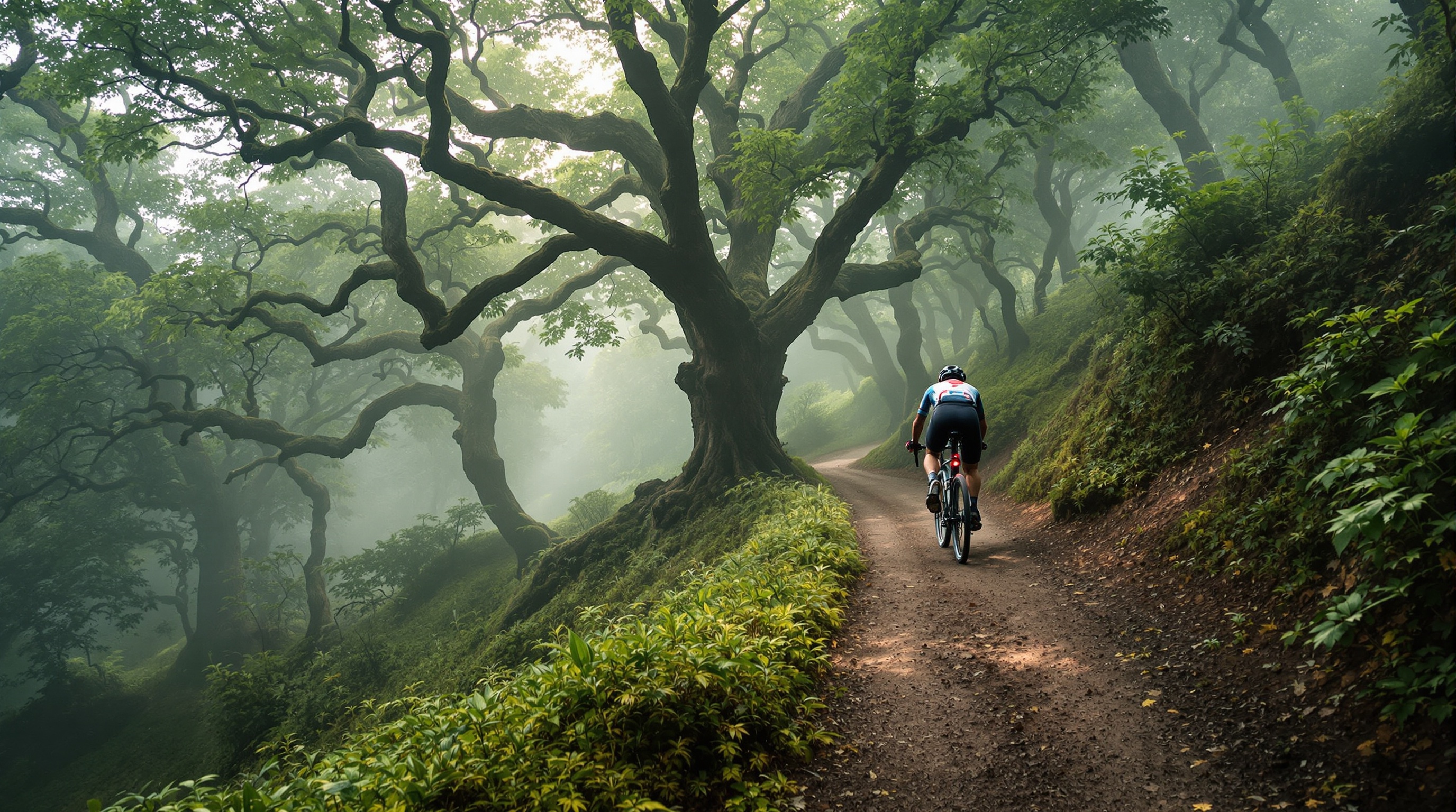 Ciclista ascendiendo un puerto de montaña en el País Vasco