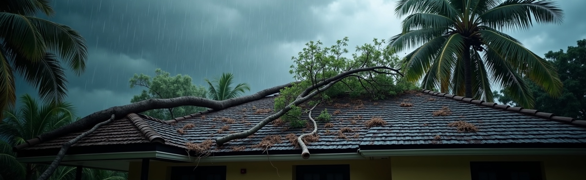 Storm damaged roof in Pasco County Florida