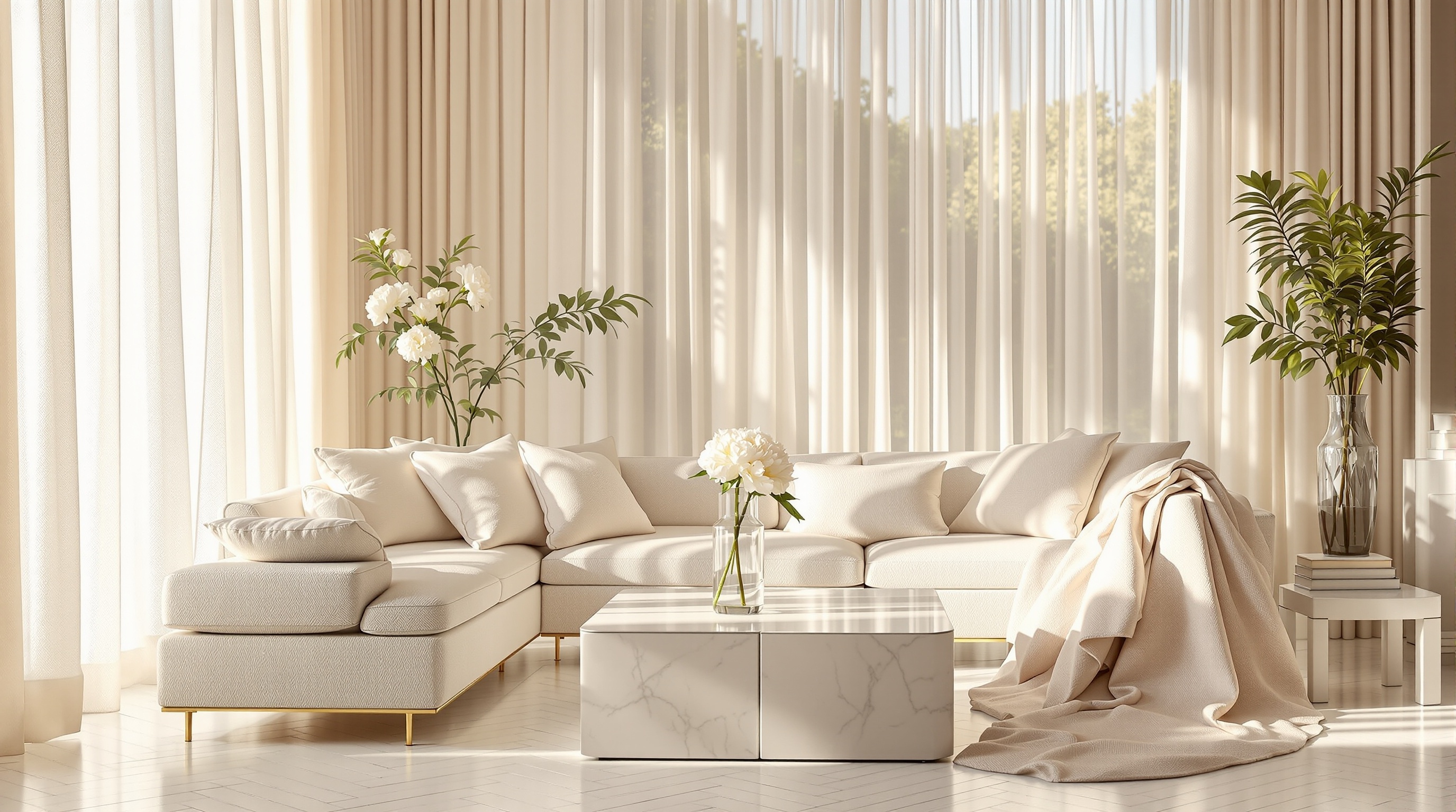 Pristine sun-drenched luxury living room