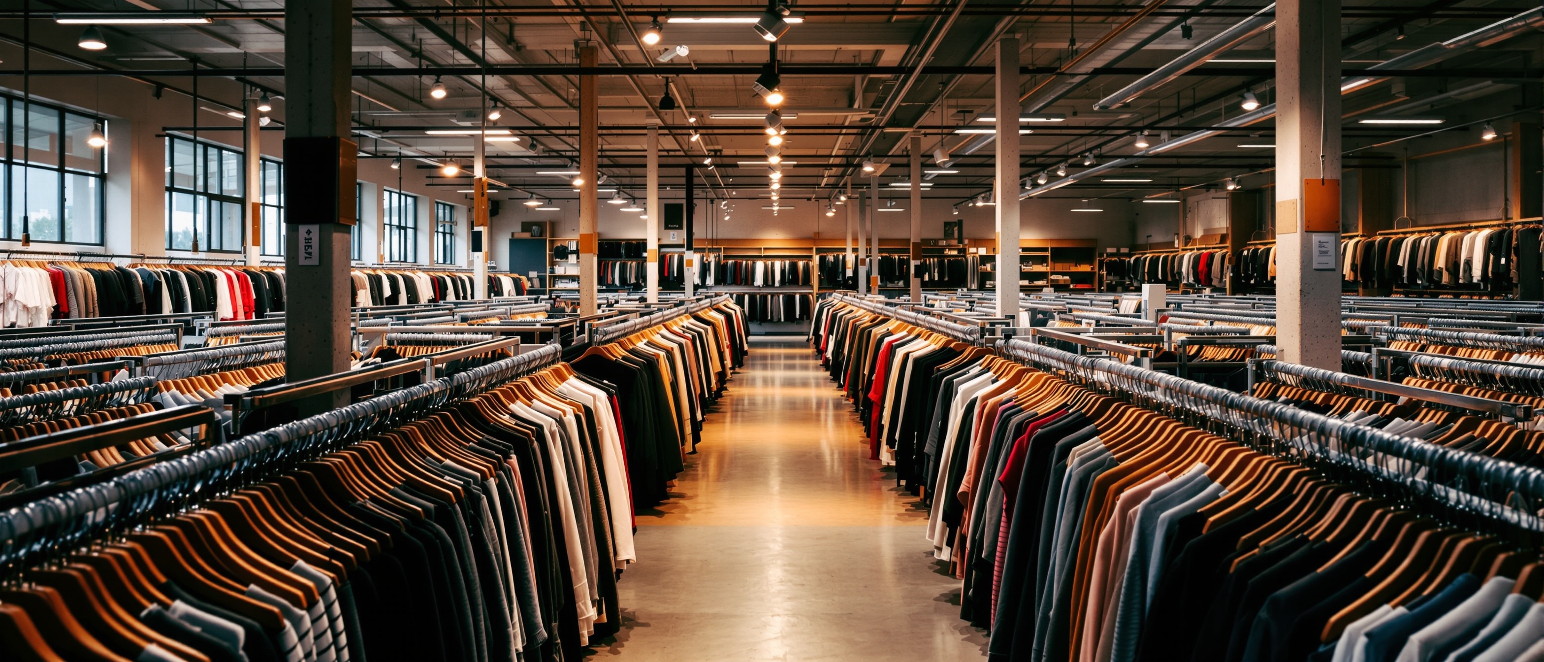 Modern fashion ecommerce showroom with streetwear clothing racks