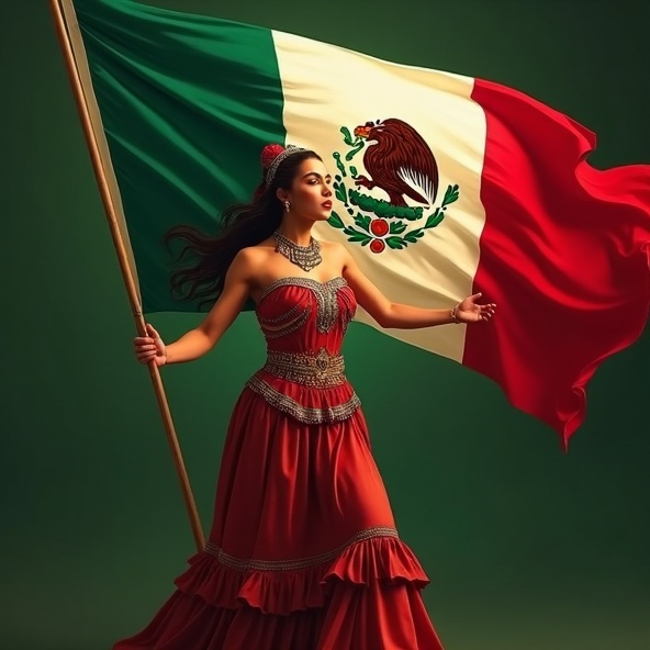 Mujer con bandera de México