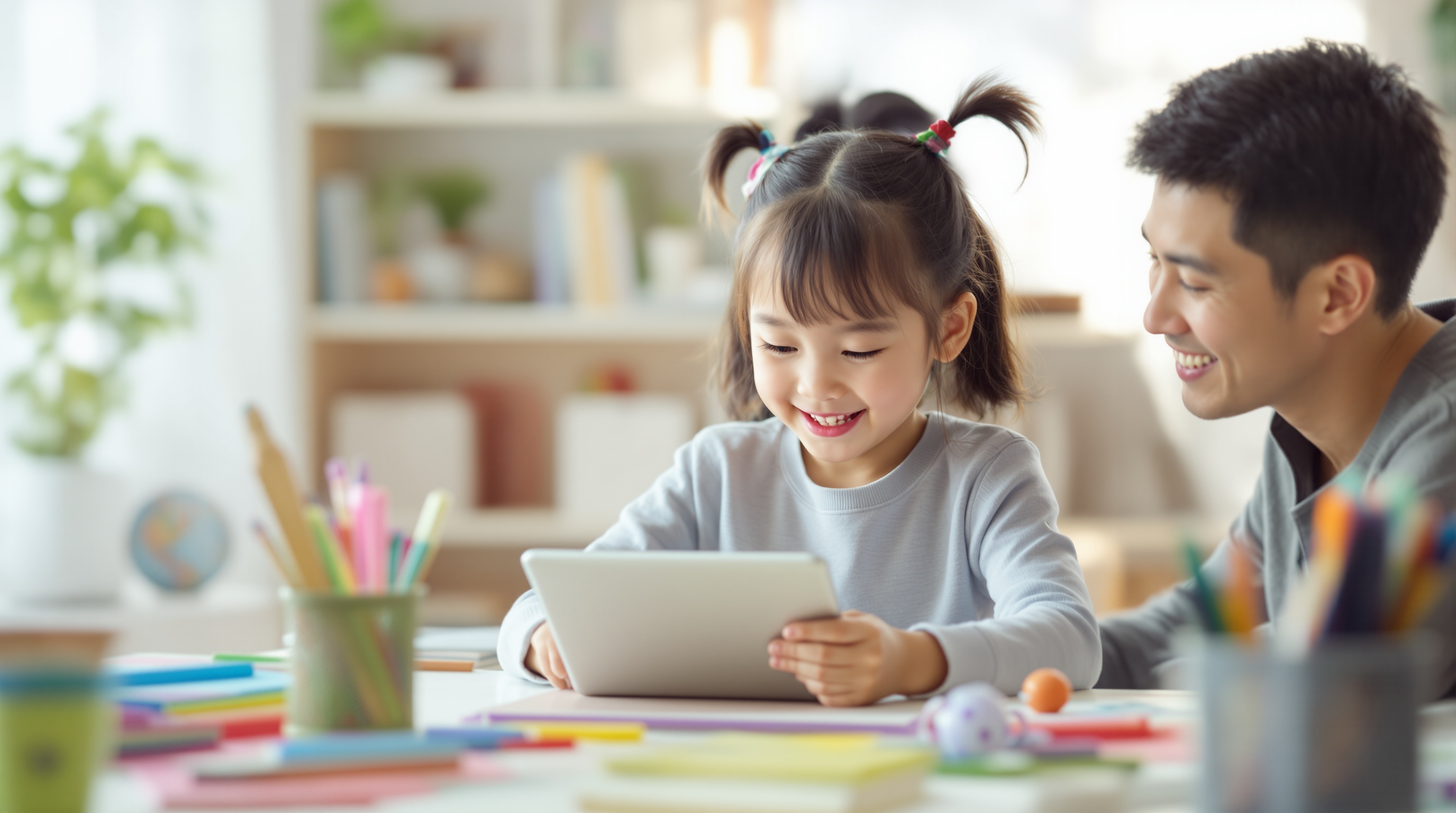 年長の子どもがタブレット学習をしている様子