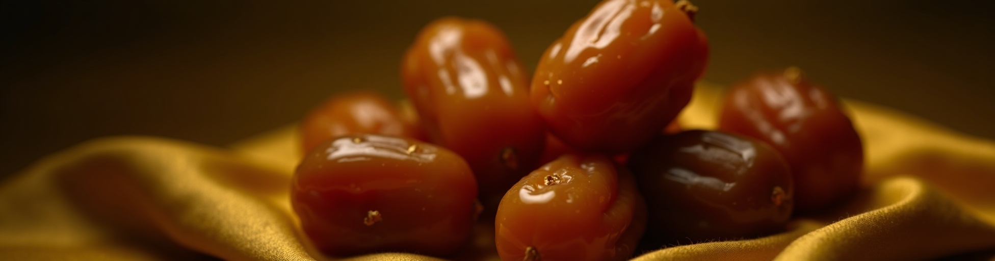 Premium luxury Egyptian Medjool dates on golden silk cloth - Rowad Al Sharq Export high quality date products
