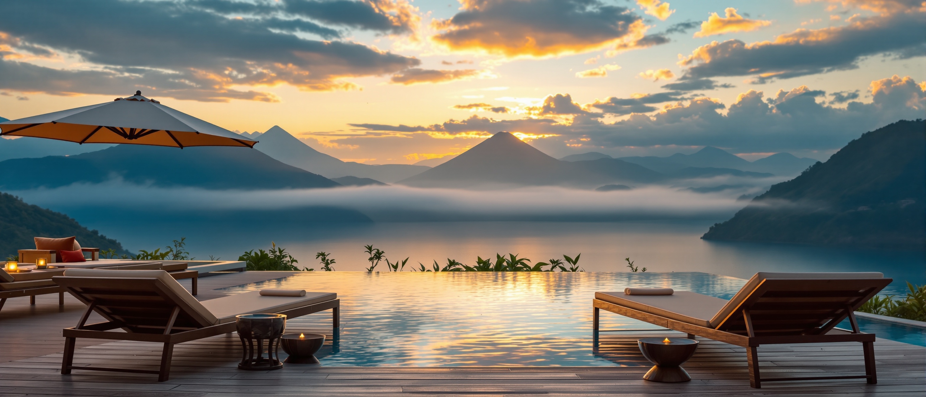 Luxury Guatemala itinerary infinity pool Lake Atitlan volcano view