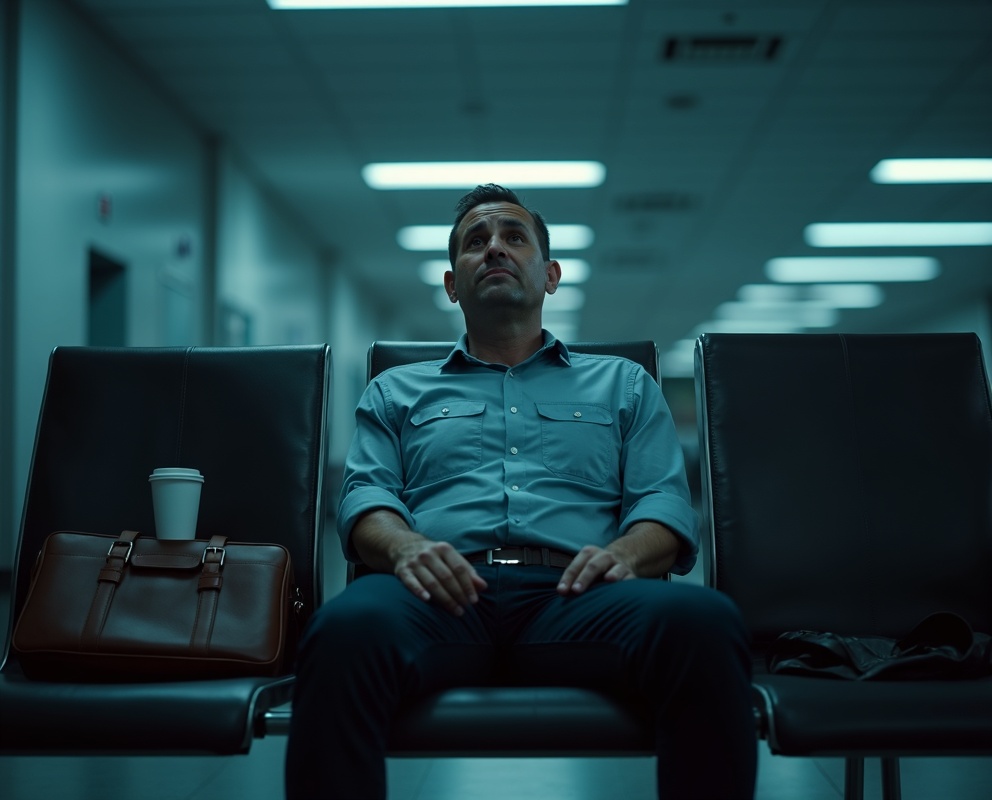 Exhausted professional at airport