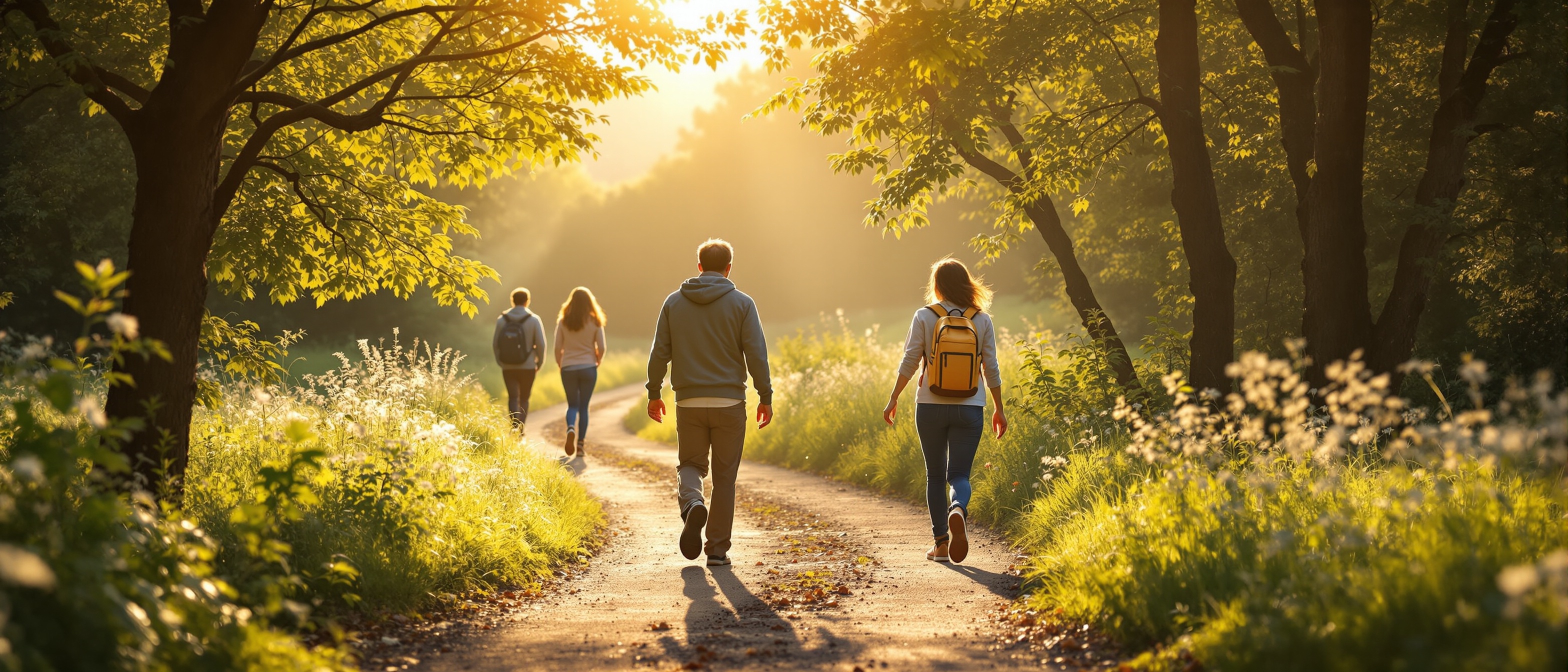 People walking along a peaceful nature trail representing the behavioral health treatment journey at Into The Light