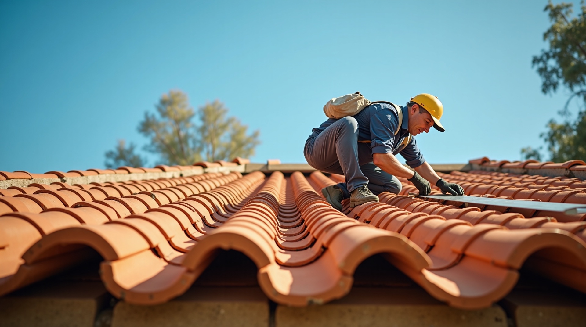 Couvreur professionnel Toitures 83 au travail sur toiture provençale