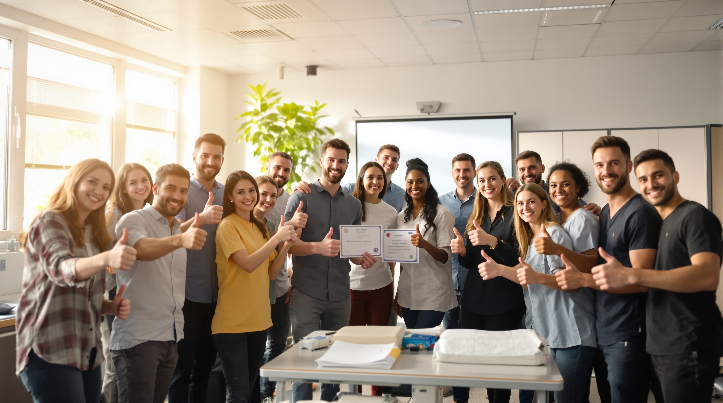 Happy CPR students celebrating certification completion