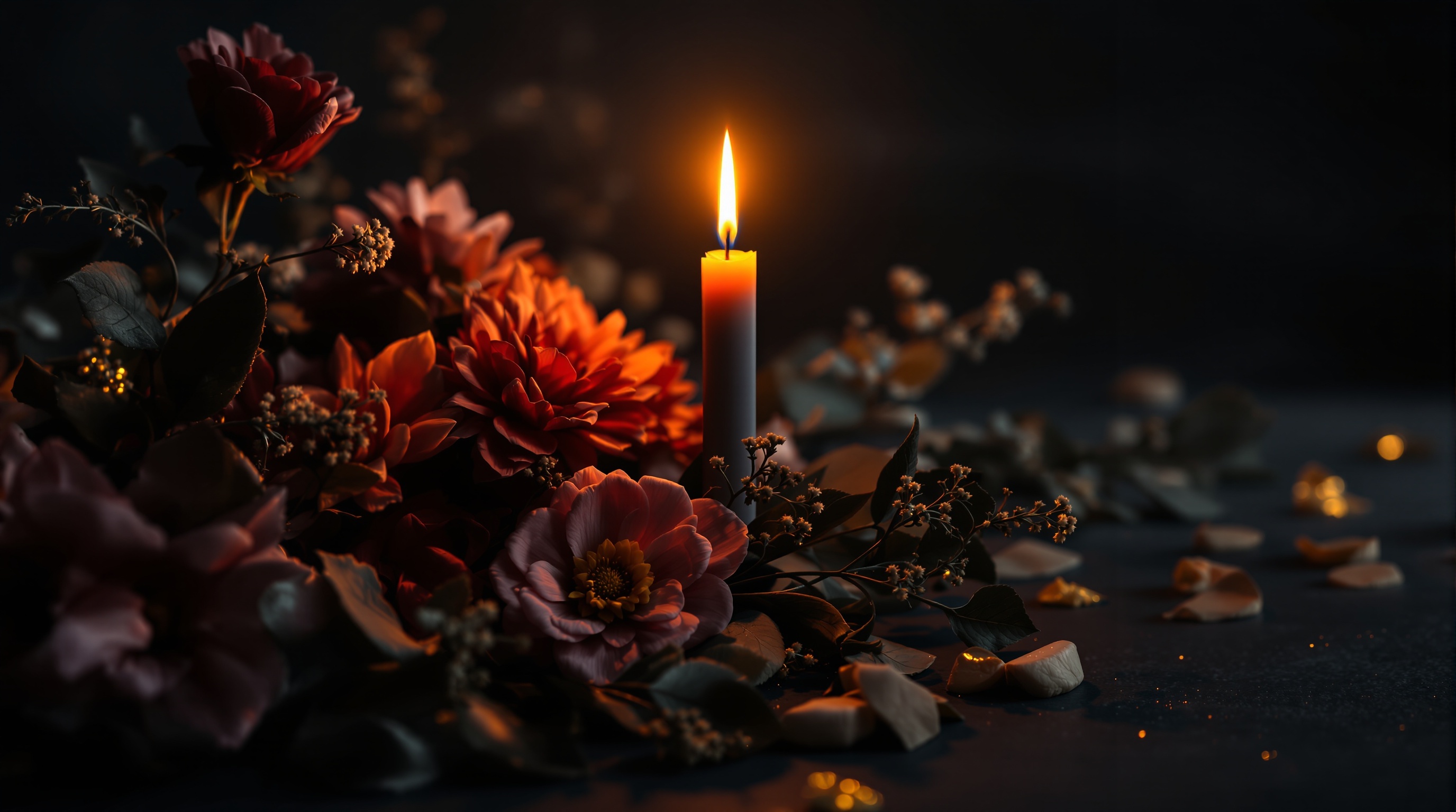 Dark candlelit floral background